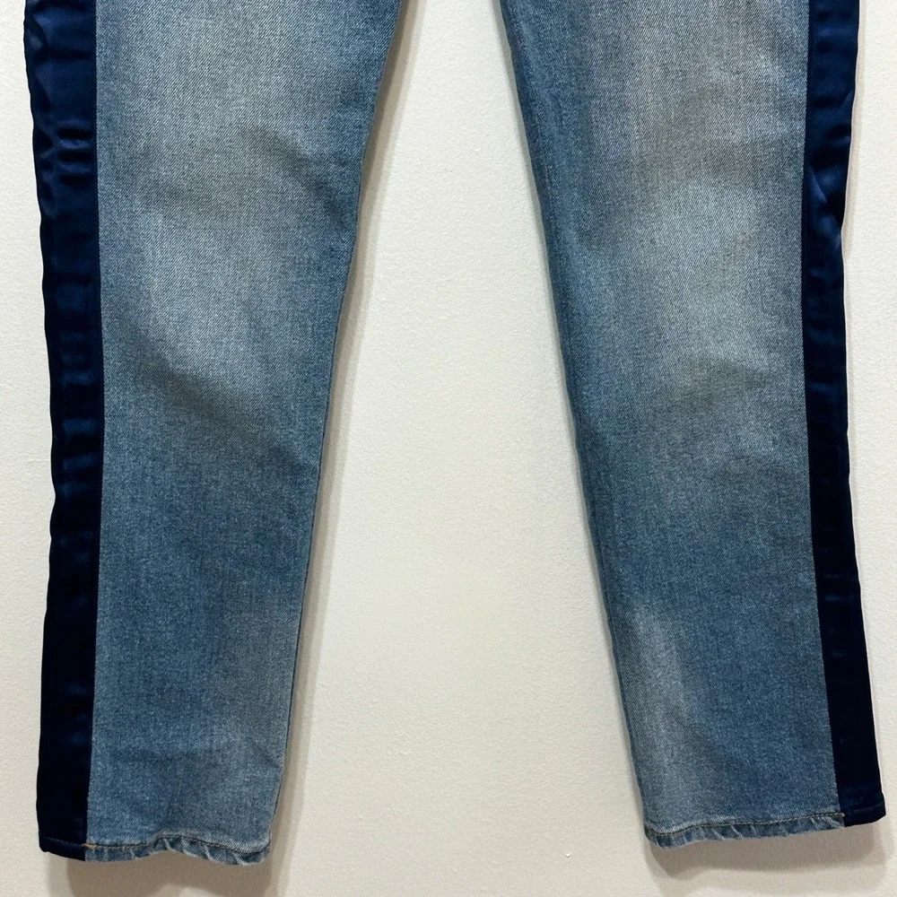 Driftwood Candace Jeans Womens 26 Blue Satin Side‎ Stripe Cropped Denim Festival